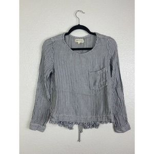 Cloth & Stone Black and White Striped Tie Back Long Sleeve Blouse Size XS